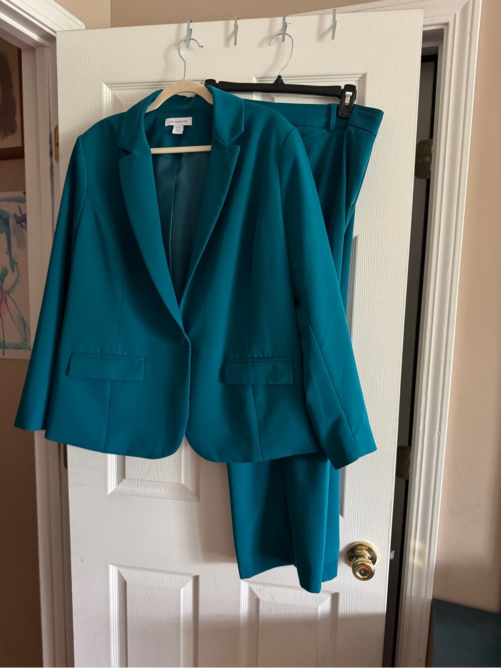 Liz Claiborne Teal Women's Kate Blazer and Audra Curvy Pants (18W), 28 inseam